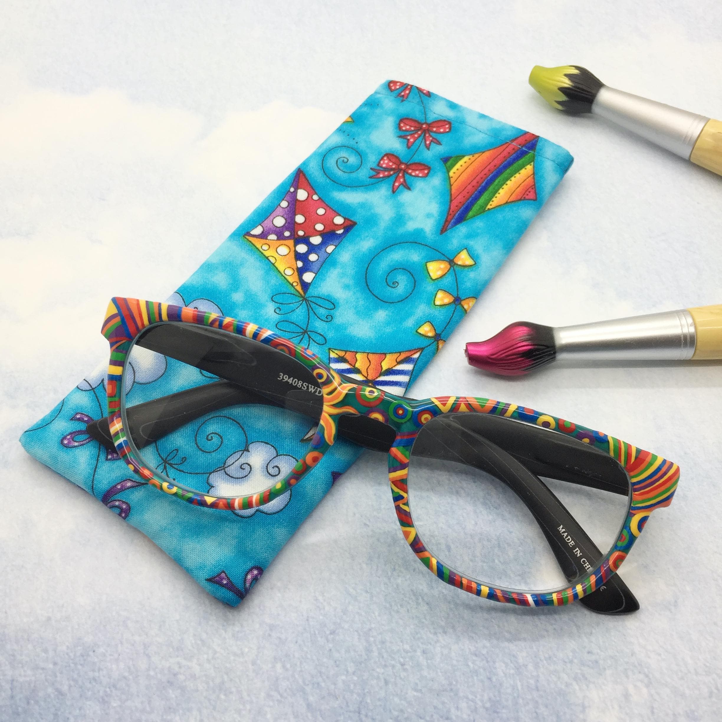 Hand-Painted leather Navy eye glass case with Multicolor Abstract Drip Design Double Glasses Case · Navy by Capra Leather main image 3