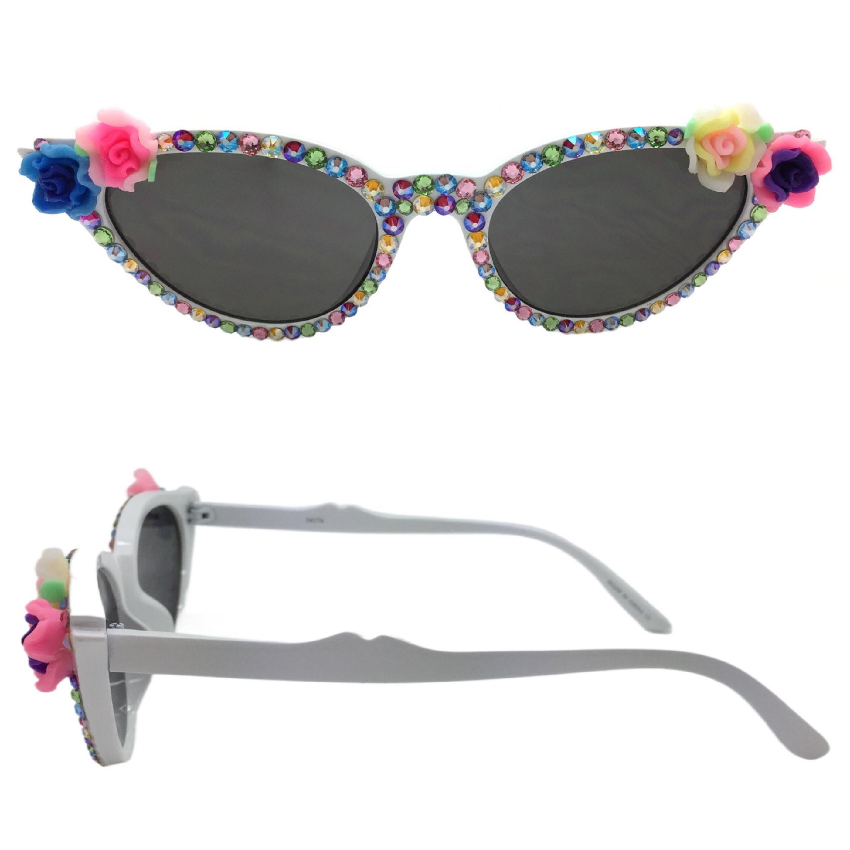 Rhinestone Cat Eye Sunglasses With Floral Detail, UV 400  display picture 1