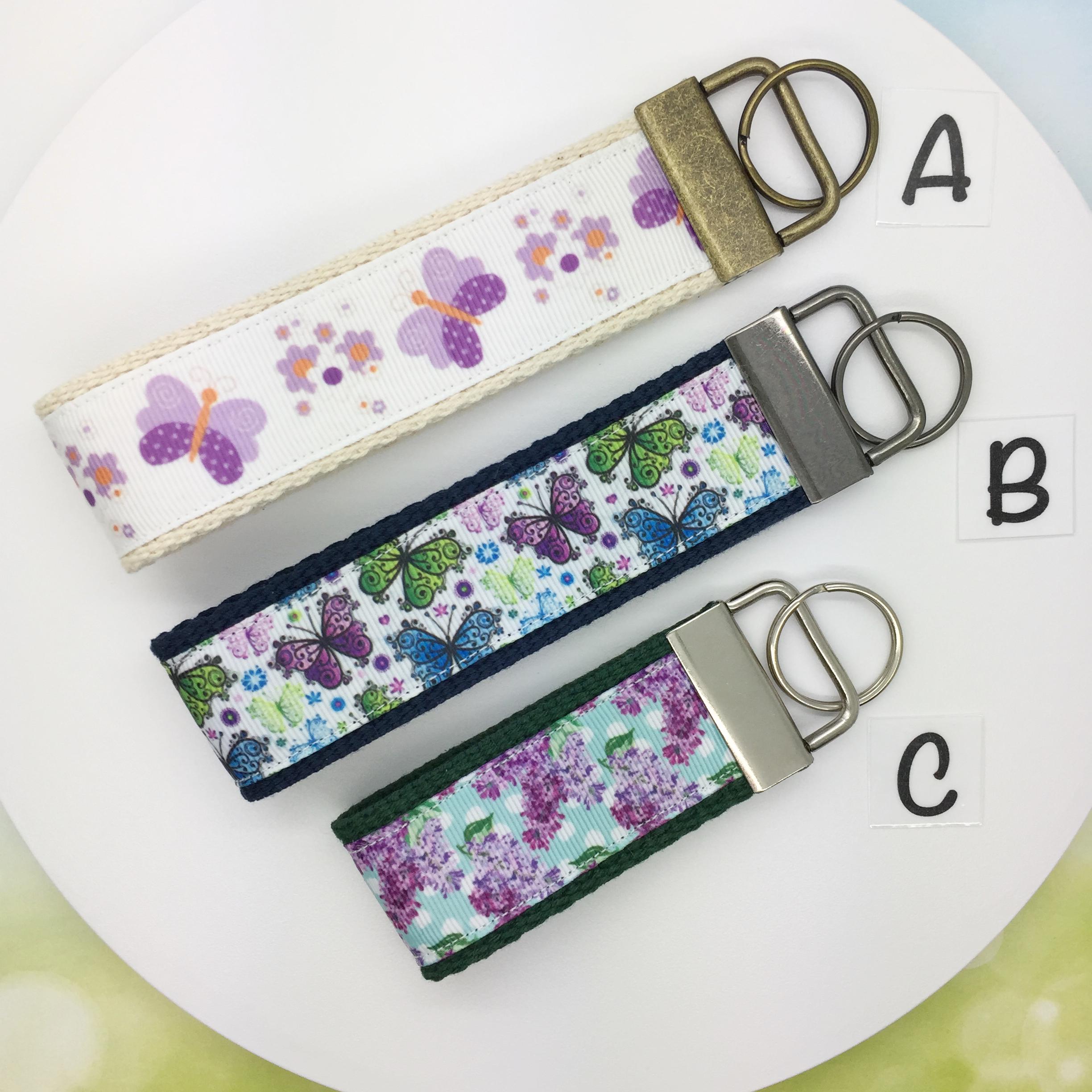 Butterfly Keychain, Butterflies Key Fob, Purple Flower Key Chain ...