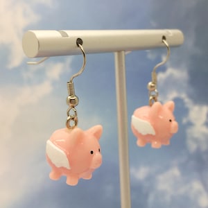 Pig Earrings, When Pigs Fly Earrings, Pink Flying Pig Charm Earrings, Shepherd Hook Earrings