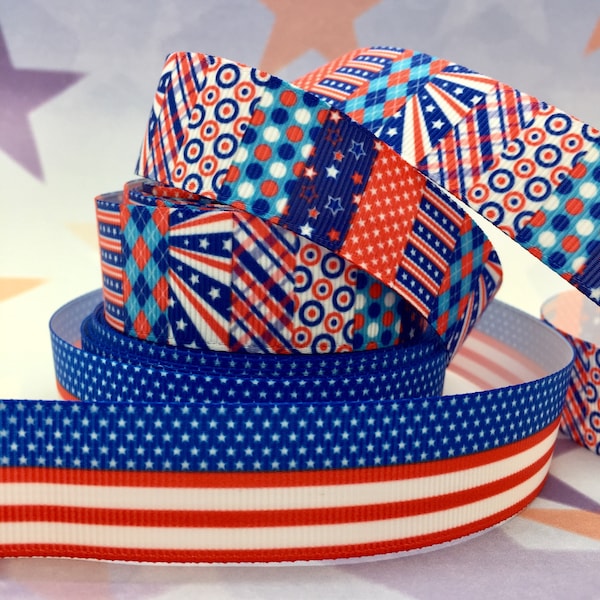 Patriotic Grosgrain Ribbon 7/8" 22mm, American Flag Ribbon, 3 Yards