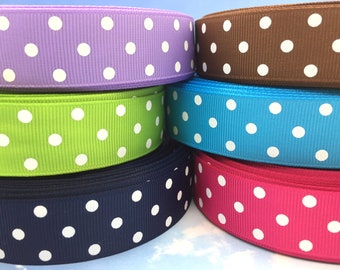 Polka Dot Grosgrain Ribbon 7/8" 22mm, Dots, Hair Bow Ribbon, Sold by the Yard