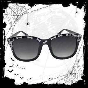 Halloween Sunglasses, Hand-Painted Skeleton Oh Snap Design, Clear Crystals, Spooky Season Accessory, Halloween Costume, Summerween Shades