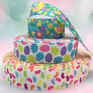 Easter Egg Grosgrain Ribbon 7/8" 22mm, Chick & Bean Design, Spring Crafts, Seasonal Hair Bows, Holiday Gift Wrap, 3 or 5 Yards