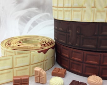 Chocolate Grosgrain Ribbon 1" 25mm, Mini Chocolate Bar Flatback Embellishments