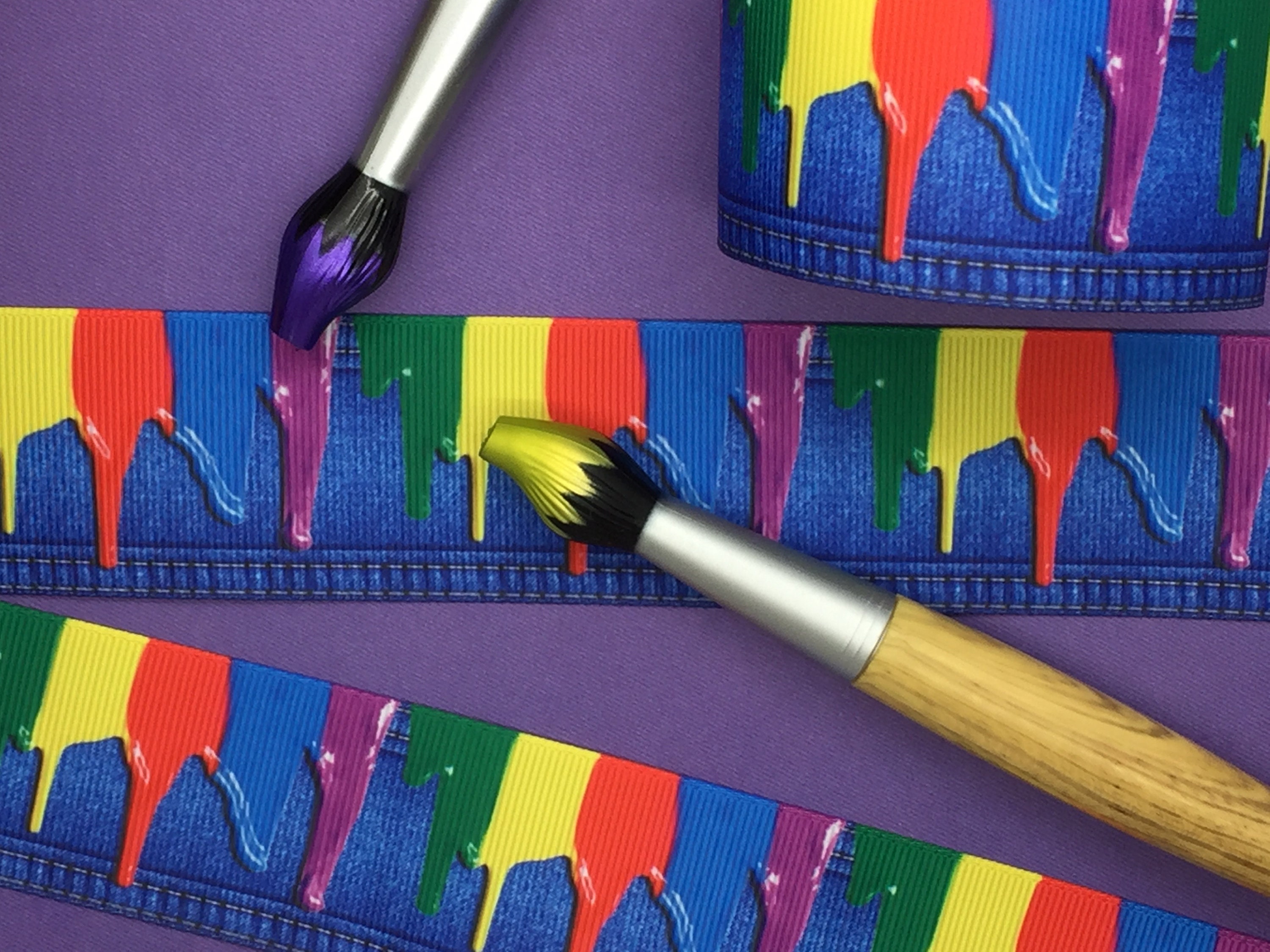 Paint Splatter Grosgrain Ribbon 1 1/2 38mm Rainbow Etsy