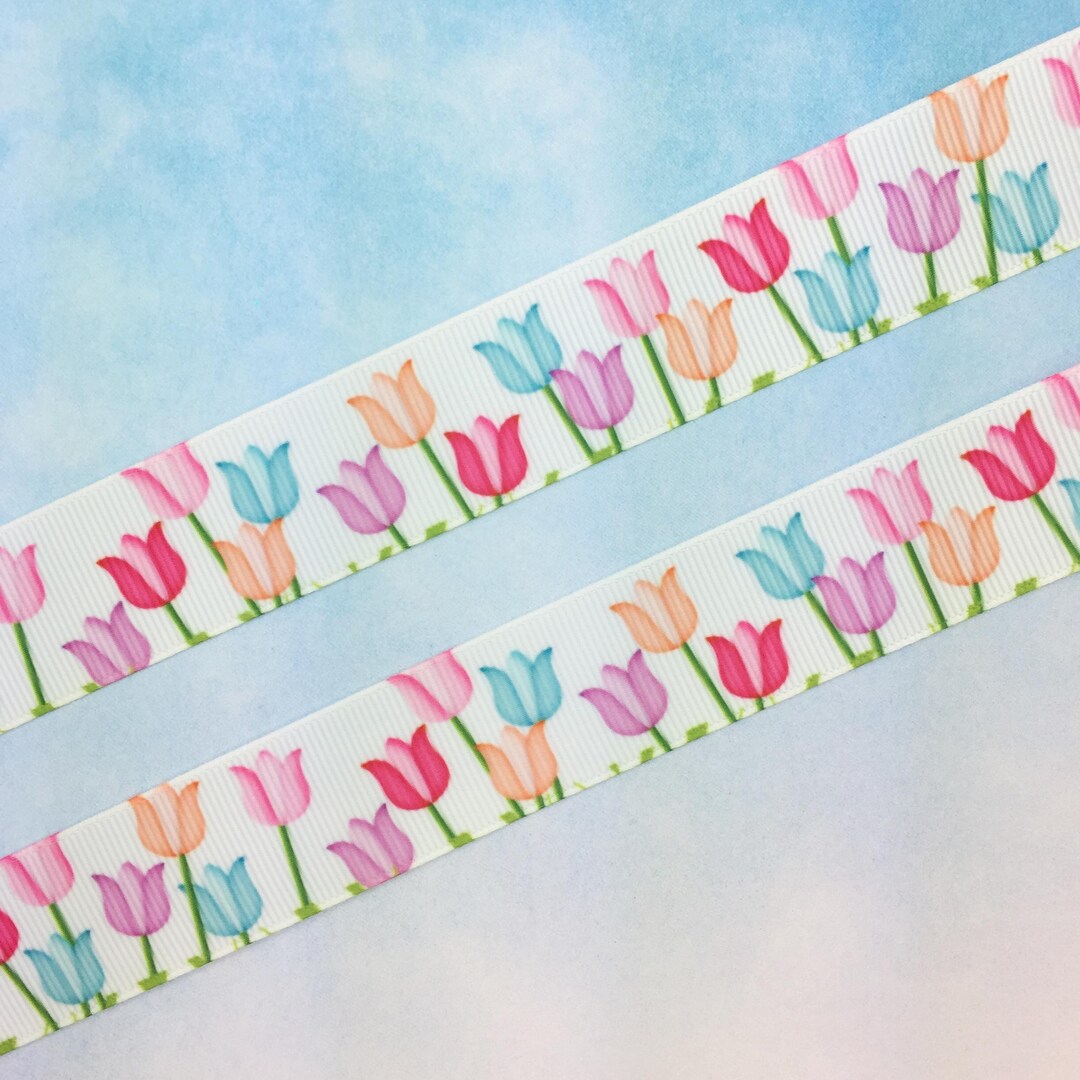 Spring Flower Ribbon Pattern Tulip Grosgrain Ribbon, 1