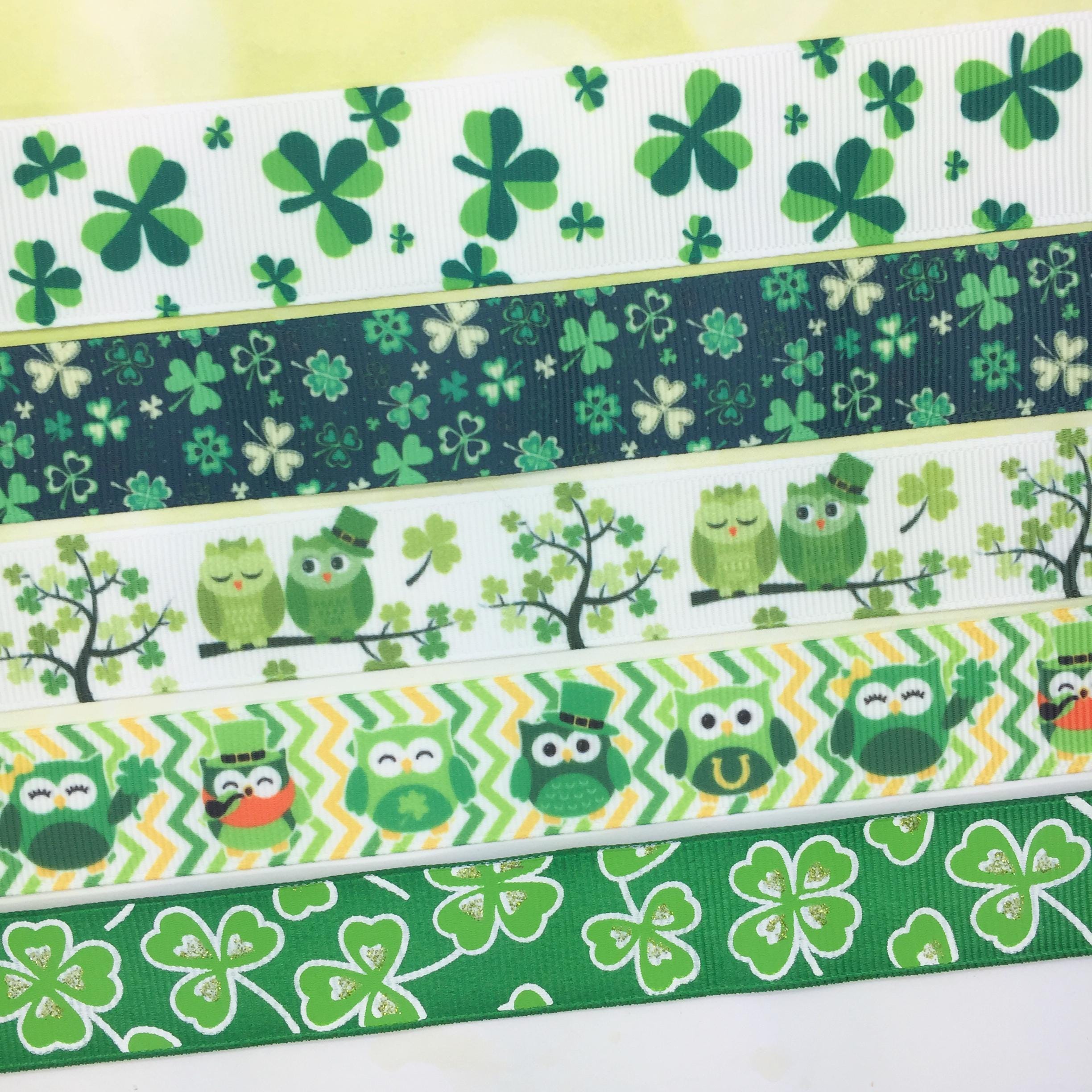 St. Patrick's Day Grosgrain Ribbon, Shamrock Ribbon, Owl Ribbon, 1 Yard of Each (5 Total Yards)