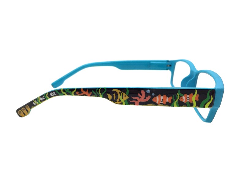 Hand Painted +1.50 Reading Glasses Eyeglasses Coral Sea Turtle Readers +1.5 Seaweed Blue Bubbles Fish