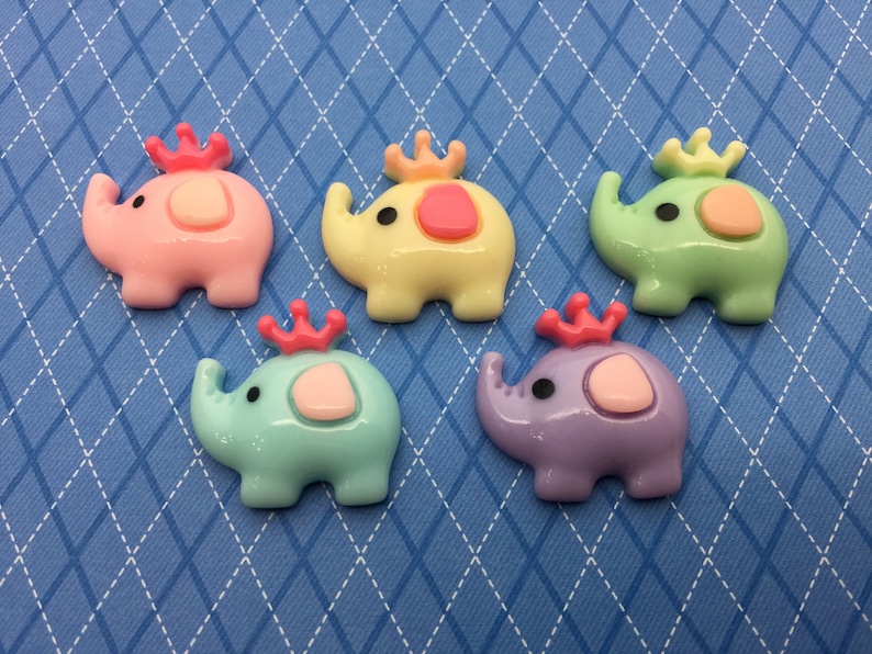 Hair Bow Supplies Embellishments Crowns Elephant Flat Backs Set of 5 Cabochons Flatbacks