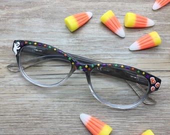 Halloween Reading Glasses, Hand Painted Polka Dot Readers, Holiday Eyeglasses