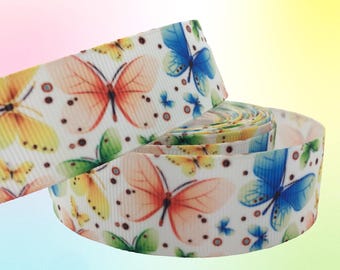 Butterfly Grosgrain Ribbon 1" 25mm, Hair Bow Ribbon, 3 or 5 Yards