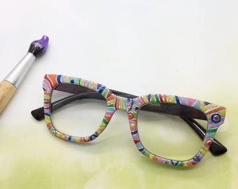 Whimsical Rainbow Reading Glasses 2.5, Hand Painted Readers, +2.50 Eyeglasses