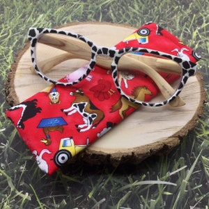 Cow Print Reading Glasses, Handpainted Readers, Farm Animal Fabric Eyeglasses Case