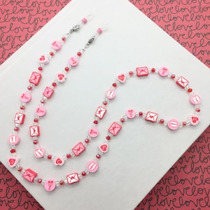 Valentine&#39;s Day Eyeglass Chain, Sunglasses Lanyard, Glasses Holder, Eyewear Rope Necklace, Readers, Eyeglasses, Hearts, Love Letters