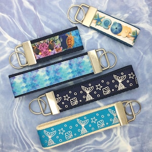 Beach Keychain, Nautical Keyring, Coastal Key Fob Wristlet, Seashell, Shell, Starfish, Fish, Seahorse, Sea Turtle, Mermaid