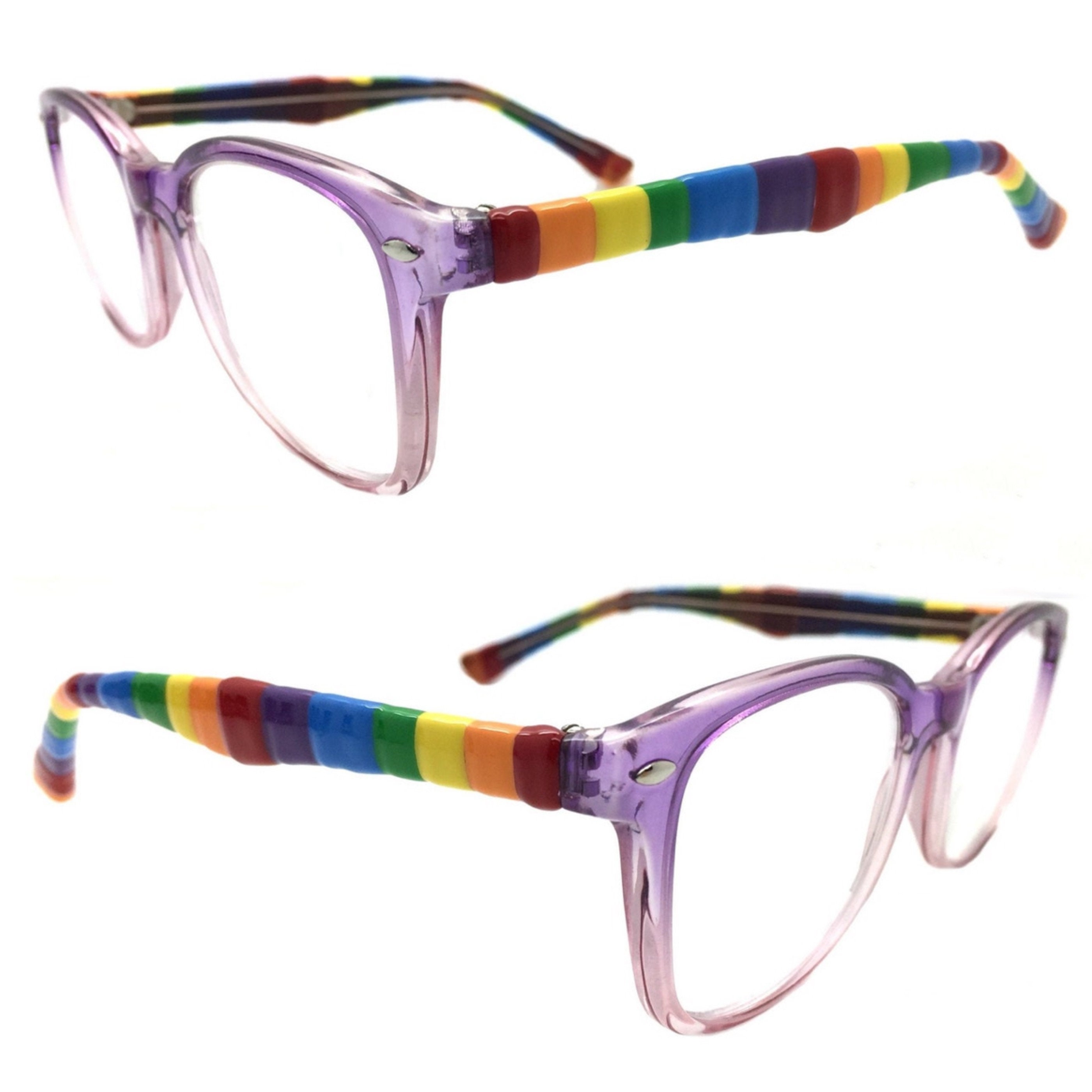 Glowing - Square Blue Red Rainbow Frame Prescription Sunglasses