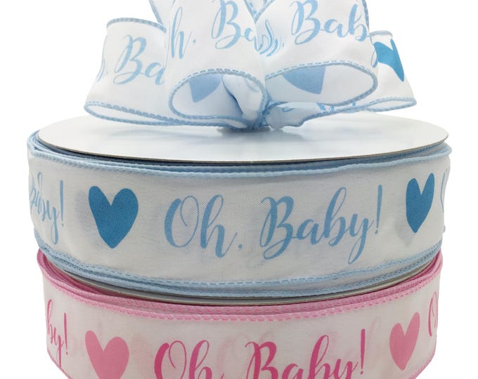 Baby Girl Light Pink/white Wired Ribbon 1.5