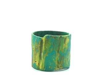 Contemporary Minimal modern colorfull yellow green cylinder ring street inspired unique oneoffakind ring