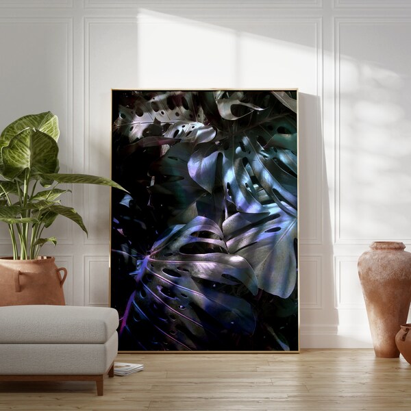 Nocturnal Monstera Matte Paper Poster, Photographic Botanical Wall Art