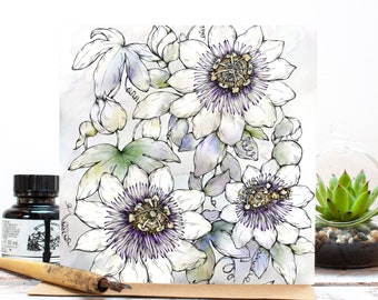 Passiflora Blank Floral Greetings Card by Jessica Wilde