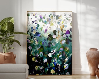 Midnight Botanical Matte Paper Poster, Watercolour Floral Wall Art