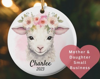 Personalized Lamb Ornament, Pink Ceramic Lamb, Sheep Ornament, Personalized Lamb, Custom Ornament, Little Lamb, Pink Ornament, Lamb Baby