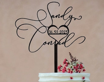 Adorno para tarta de boda personalizado: acrílico o madera con purpurina personalizada