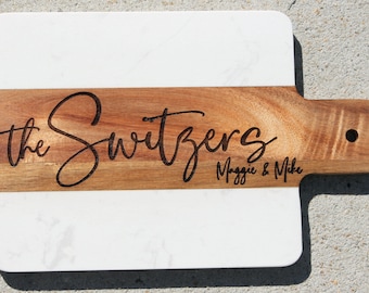 Personalized Marble Wood Cutting Board: Engraved Charcuterie Board