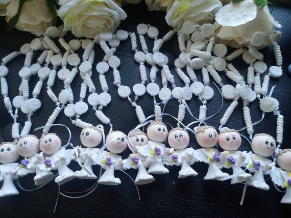 12 hanging Rosaries Baptism First Communion party Favors //12 clay rosary favors