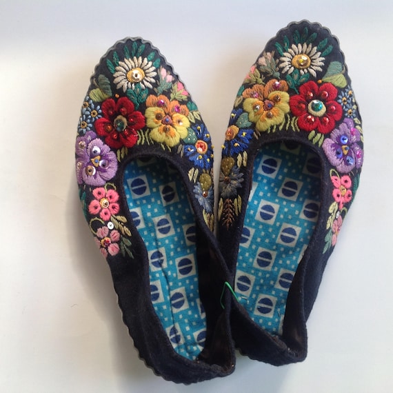 Embroidered folk slippers, Estonia