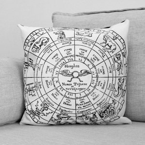 OVERSTOCK DISCOUNT zodiac wheel // hermean zodiac - 18" velveteen pillow case - sign chart