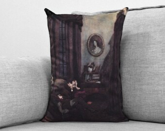 edgar allan poe // the raven illustration  14" x 20" velveteen pillow case - edmund dulac, 1912