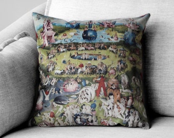 the garden of earthly delights - 18" velveteen pillow case - Hieronymus Bosch, 1480 - 1505
