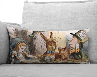 LIMITED EDITION - alice in wonderland - lewis carroll - 12" x 24" CANVAS lumbar pillow case - john tenniel illustration, 1865