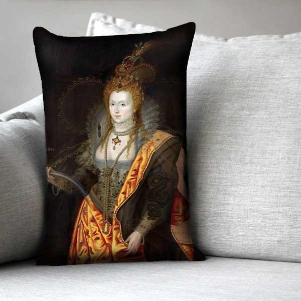 queen elizabeth I - the rainbow portrait - 14" x 20" velveteen pillow case - George Peter Alexander Healy, 1599