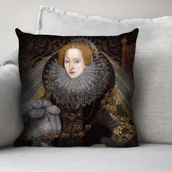 queen elizabeth I - 18" velveteen pillow case - royal portrait, 1588
