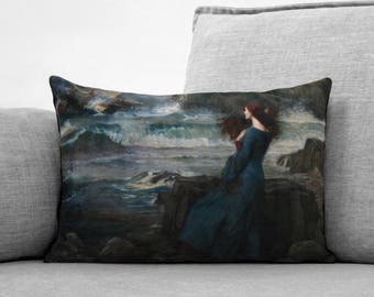 the tempest - miranda - 14" x 20" velveteen pillow case - john william waterhouse, 1916