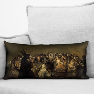 witches&#39; sabbath // aquelarre - black paintings - 12&quot; x 24&quot; velveteen lumbar pillow case - francisco goya, 1818 - 1822