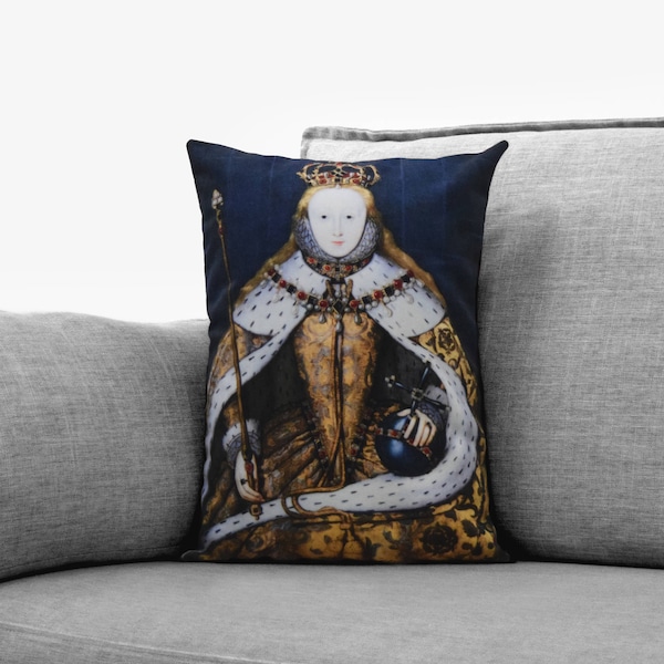 queen elizabeth I - 14" x 20" velveteen pillow case - the coronation portrait, 1600s