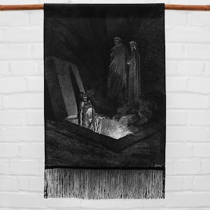 the divine comedy illustration // dante's inferno - medium canvas printed banner // wall hanging with fringe - Gustave Doré, 1892