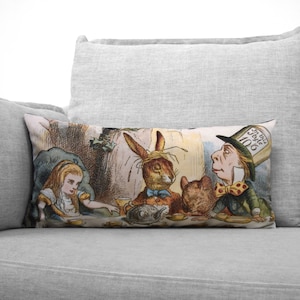 OVERSTOCK DISCOUNT alice in wonderland - lewis carroll - 12&quot; x 24&quot; velveteen lumbar pillow case - john tenniel illustration, 1865