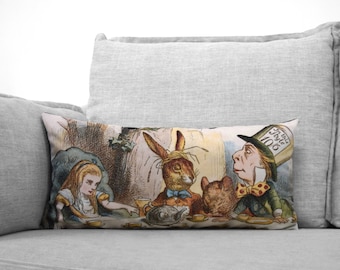 OVERSTOCK DISCOUNT alice in wonderland - lewis carroll - 12" x 24" velveteen lumbar pillow case - john tenniel illustration, 1865