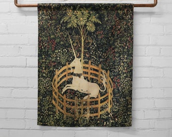 the unicorn is in captivity and no longer dead - large canvas printed banner // wall hanging -unicorn tapestries