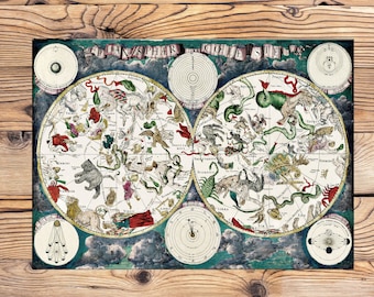 CUSTOM SIZE- 55CM x 36CM ritual cloth //spirit cloth // altar- velveteen - celestial map, Frederik de Wit, 17th century, spread cloth