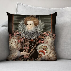portrait of queen elizabeth I - 18&quot; velveteen pillow case - ca. 1588, a variation of the Armada portrait, by George Gower (Philip Mould)