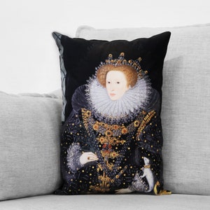 the ermine portrait of queen elizabeth I - 14&quot; x 20&quot; velveteen pillow case - Nicholas Hilliard, 1585