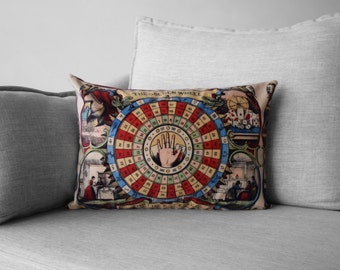 OVERSTOCK DISCOUNT golden wheel fortune teller  - 14" by 20" velveteen pillow case - vintage illustration, 1862