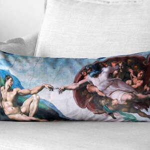 the creation of adam - sistine chapel - 12&quot; x 24&quot; velveteen lumbar pillow case - michelangelo,1512