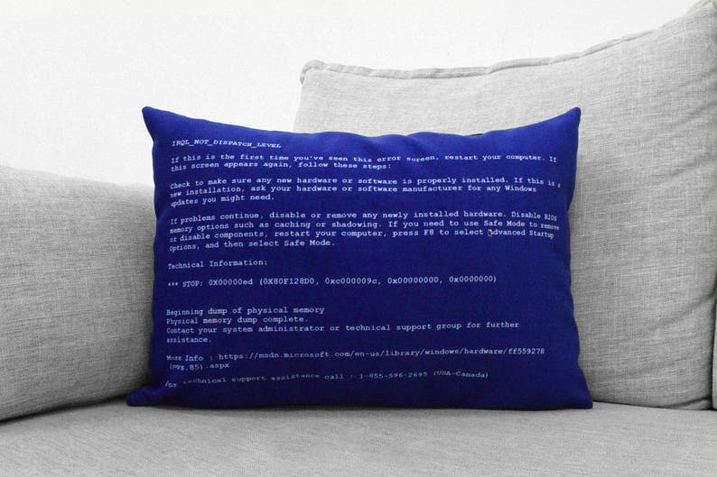 blue screen of death 14 x 20 velveteen pillow case windows computer error screen , geek decor image 1